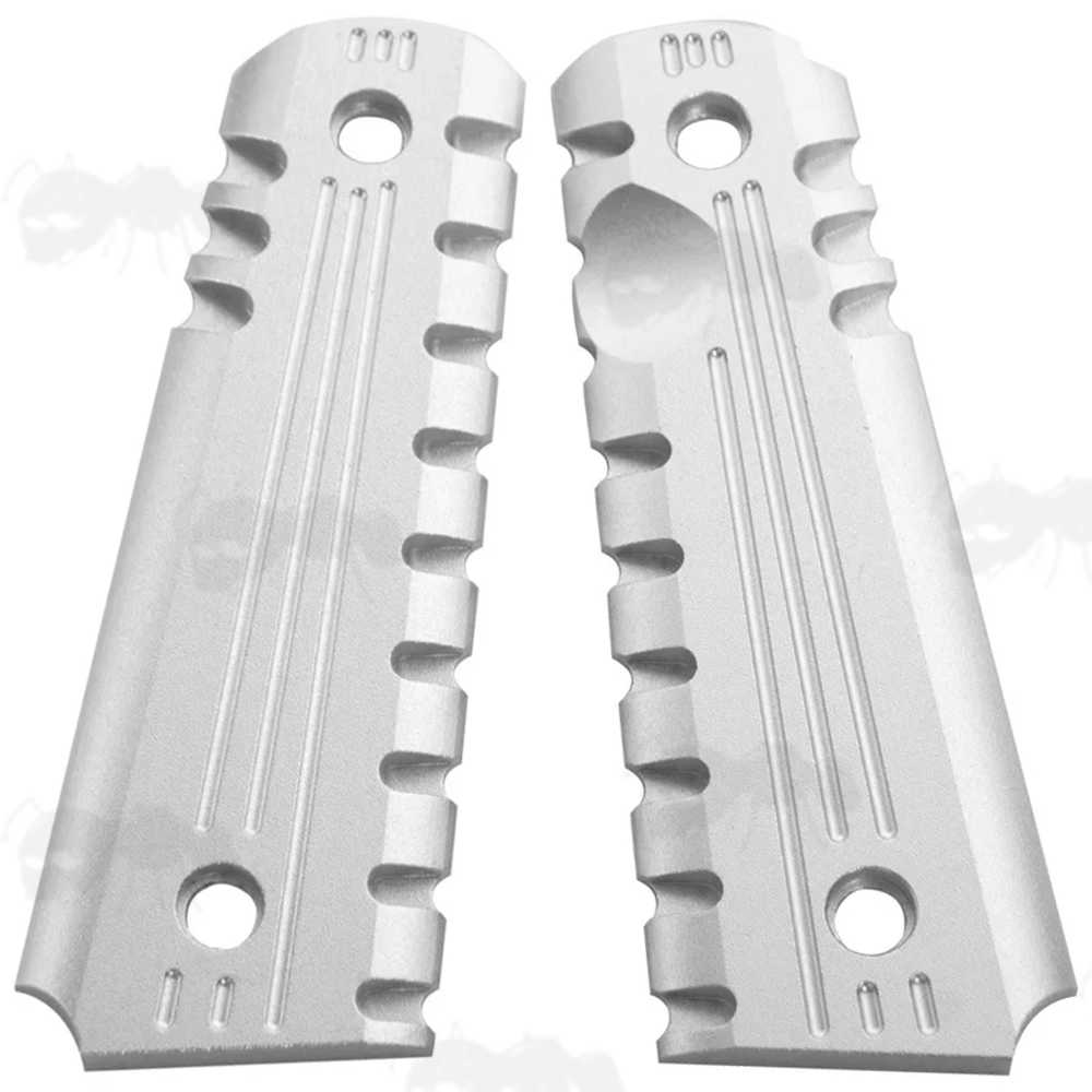 Pair of Full Size Aluminium 1911 Pistol Grips with Silver Coloured Finish
