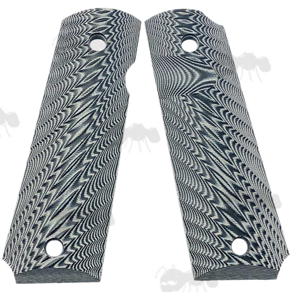 Pair of Full Size Grey G10 1911 Pistol Grips with a Grooved Finish