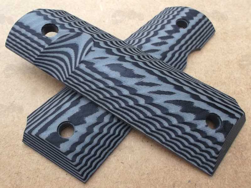 Pair of Full Size Grey and BLack G10 1911 Pistol Grips with a Grooved Finish