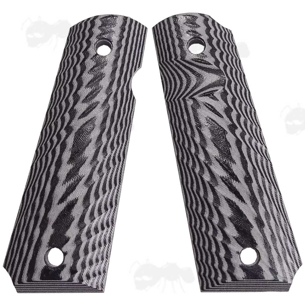 Pair of Full Size Grey and BLack G10 1911 Pistol Grips with a Grooved Finish