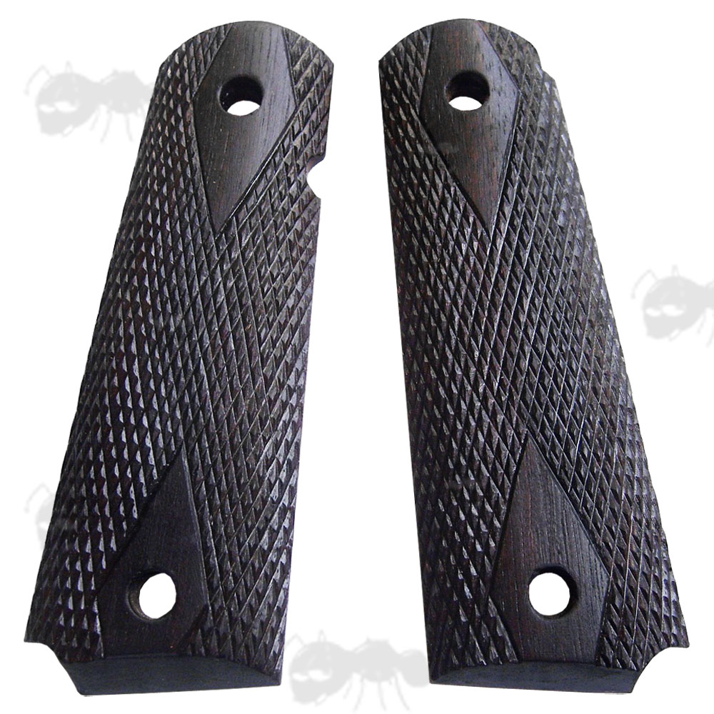 Pair of Full Size Ebony Wood 1911 Pistol Grips with Textured Finish