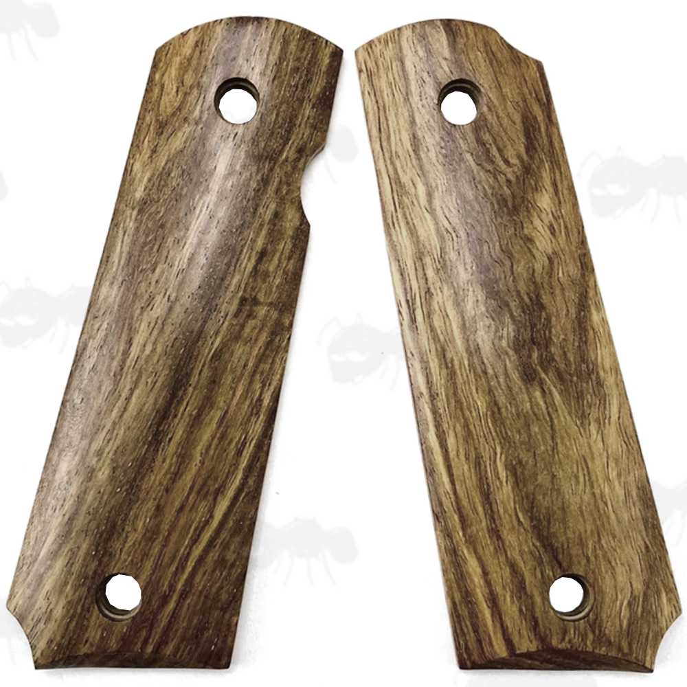 Pair of Full Size Light Brown Rosewood Wood 1911 Pistol Grips with a Smooth Finish