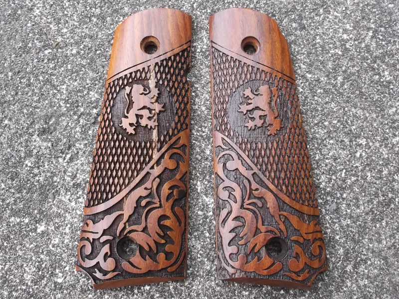 Pair of Full Size Teak Wood 1911 Pistol Grips with a Textured Finish