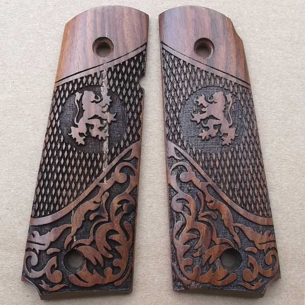 Pair of Full Size Teak Wood 1911 Pistol Grips with a Textured Finish