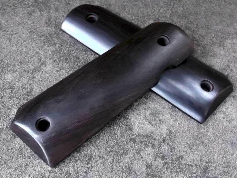 Pair of Full Size African Black Ebony Wood 1911 Pistol Grips with a Smooth Finish