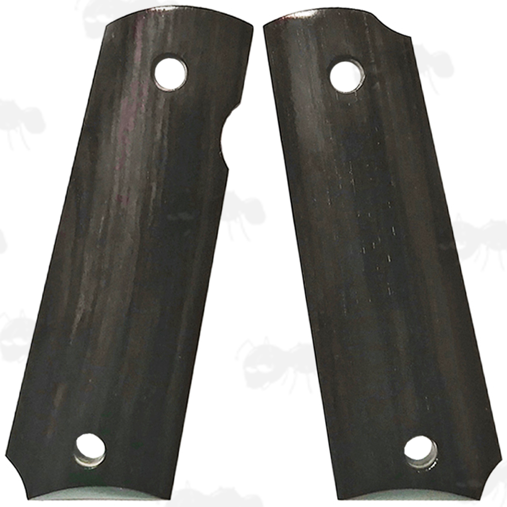Pair of Full Size African Black Ebony Wood 1911 Pistol Grips with a Smooth Finish