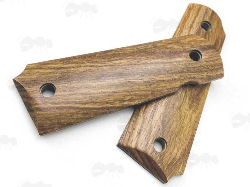 Pair of Full Size African Yellow Pear Wood 1911 Pistol Grips with a Smooth Finish