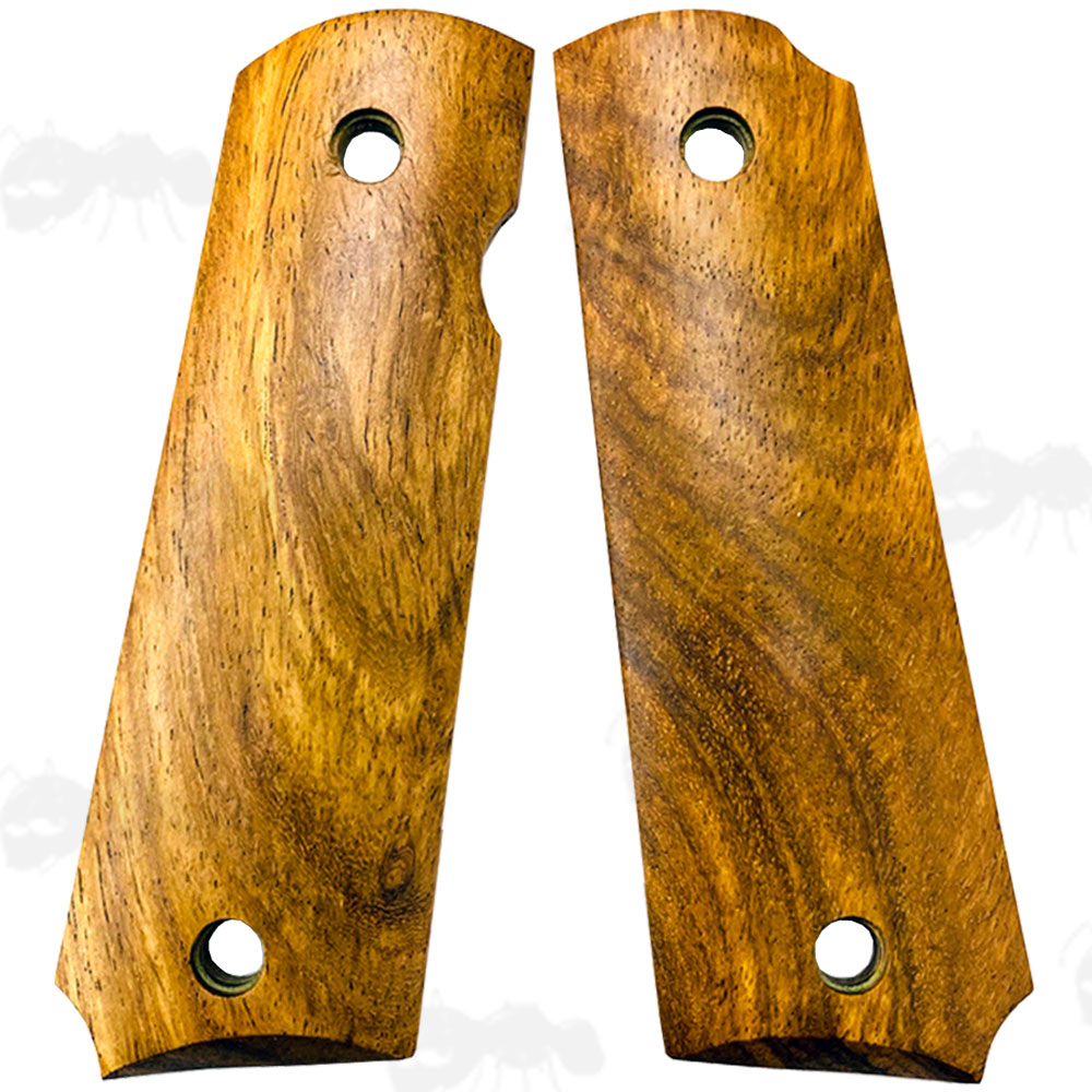 Pair of Full Size African Yellow Pear Wood 1911 Pistol Grips with a Smooth Finish