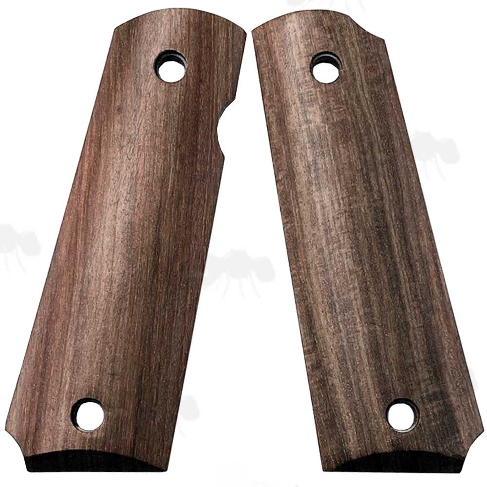Pair of Full Size Brown Rosewood Wood 1911 Pistol Grips with a Smooth Finish