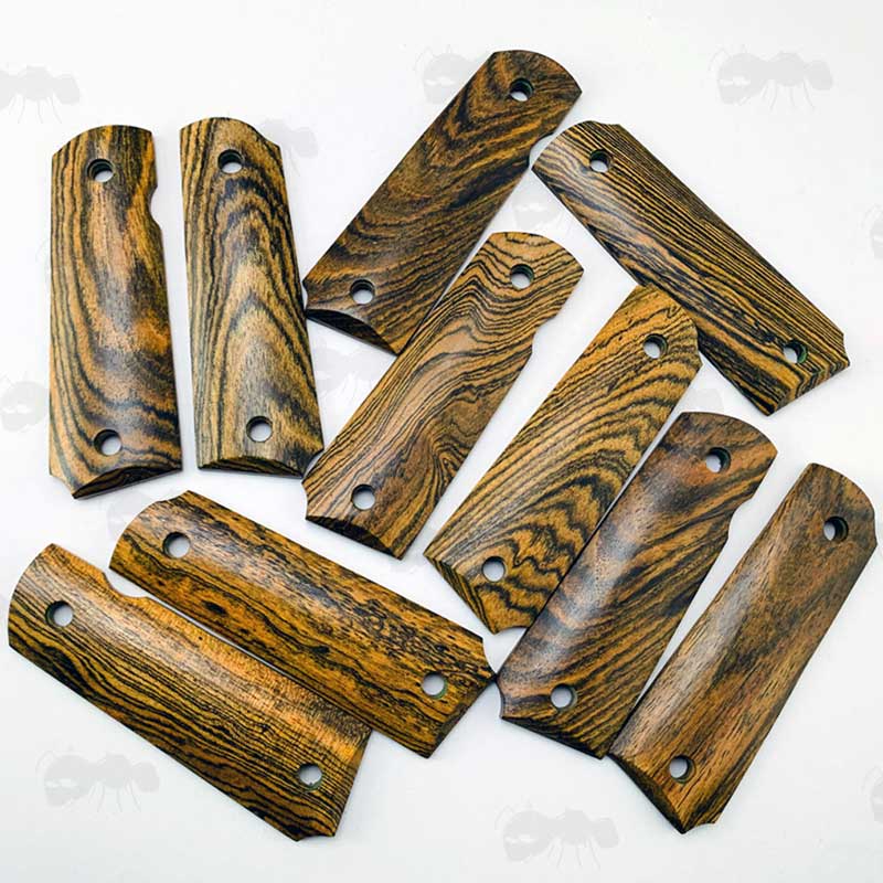 Five Pairs of Full Size Cross Striation Wood 1911 Pistol Grips with a Smooth Finish