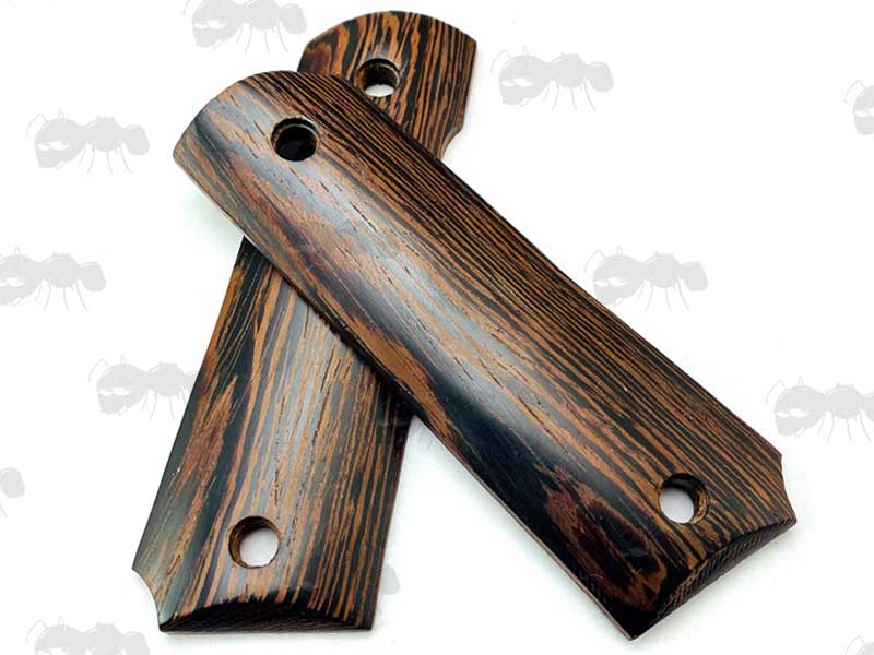 Pair of Full Size Dark Brown Rosewood Wood 1911 Pistol Grips with a Smooth Finish