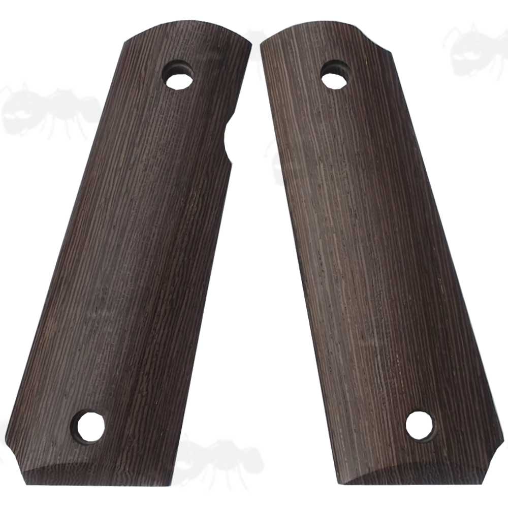 Pair of Full Size Dark Brown Rosewood Wood 1911 Pistol Grips with a Smooth Finish
