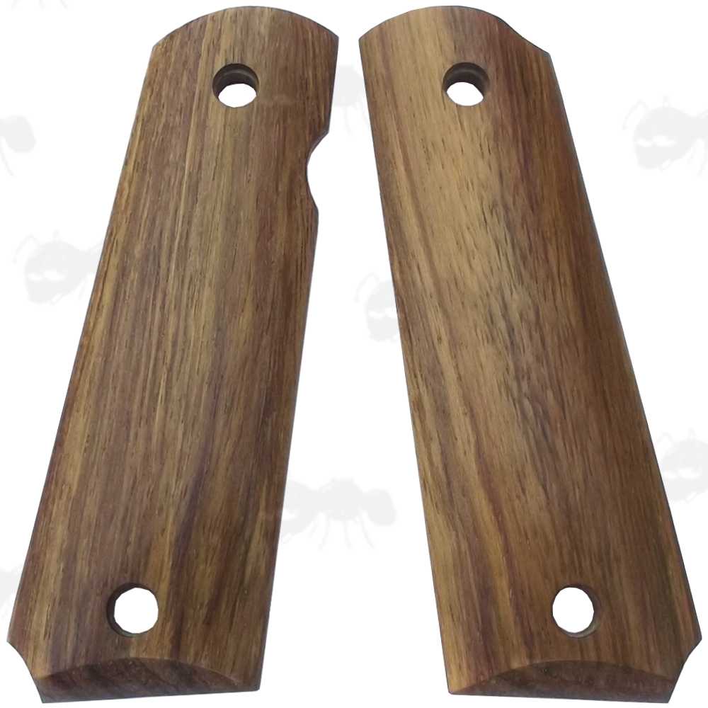 Pair of Full Size Light Brown Rosewood Wood 1911 Pistol Grips with a Smooth Finish