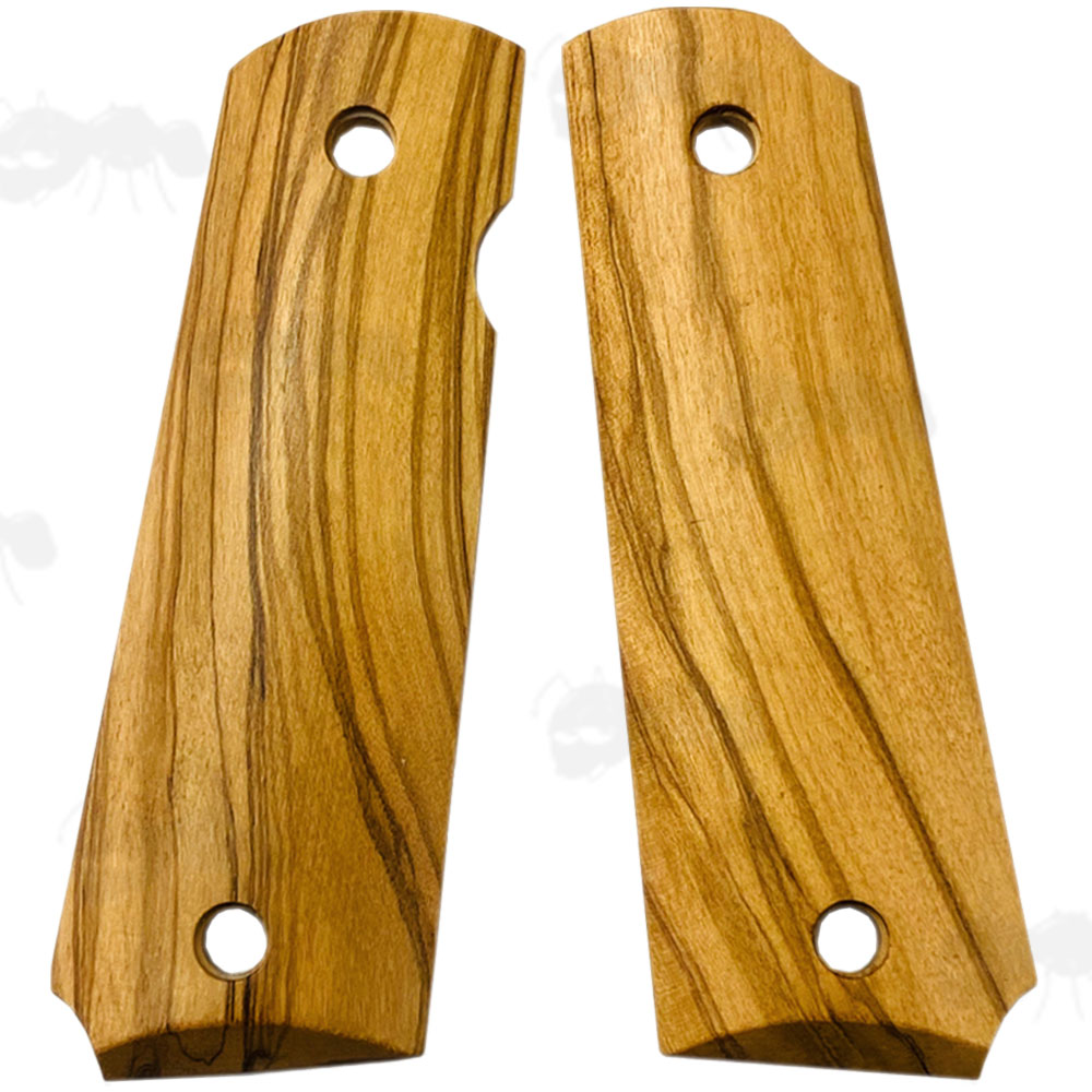 Pair of Full Size Olive Wood 1911 Pistol Grips with a Smooth Finish