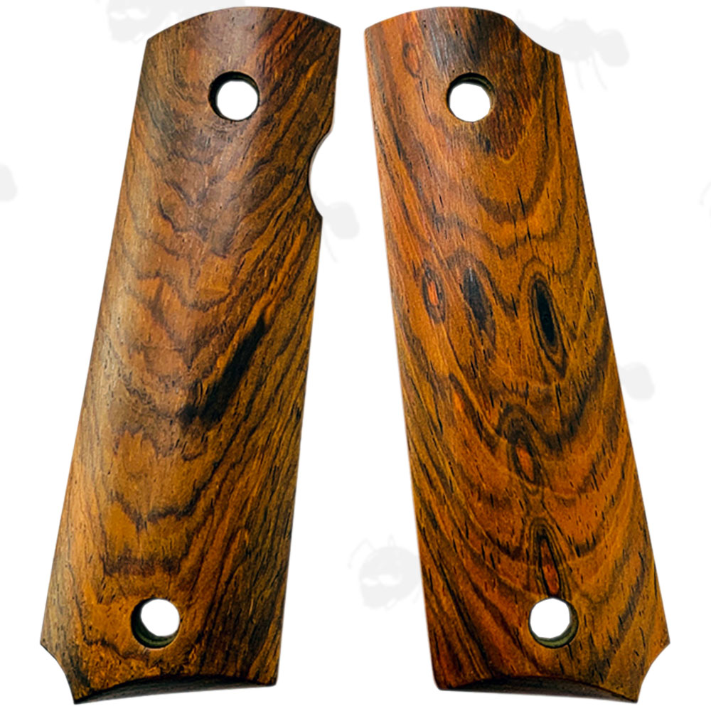 Pair of Full Size Patchy Rosewood 1911 Pistol Grips with a Smooth Finish