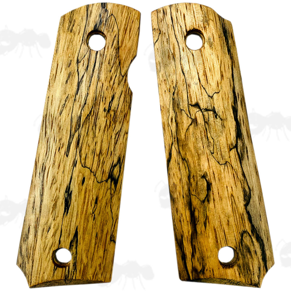 Pair of Full Size Splated Maple Wood 1911 Pistol Grips with a Smooth Finish