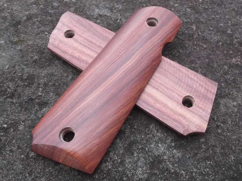 Pair of Full Size Zambia Red Sandalwood 1911 Pistol Grips with a Smooth Finish