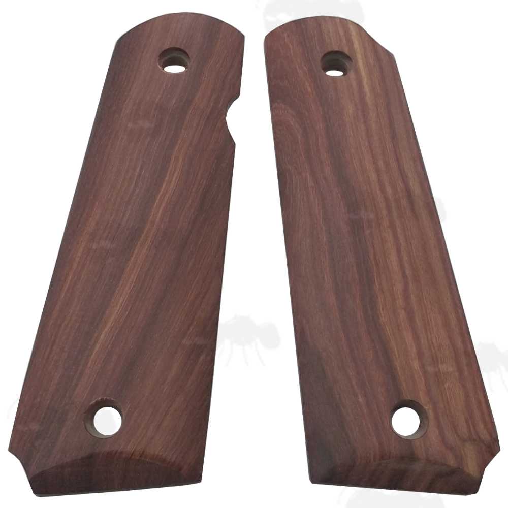 Pair of Full Size Zambia Red Sandalwood 1911 Pistol Grips with a Smooth Finish