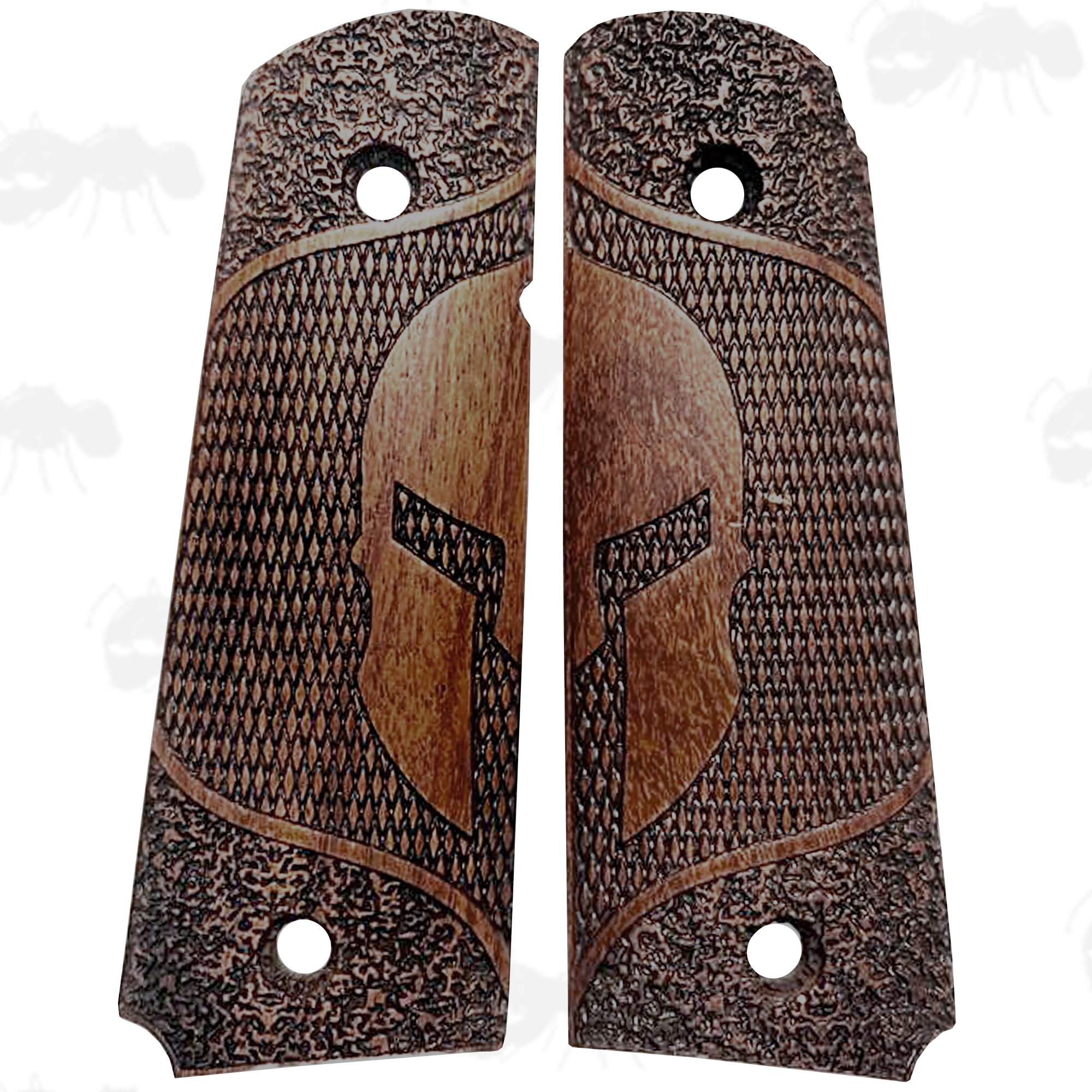 Pair of Full Size Wood 1911 Pistol Grips with Ornate Decorative Finish