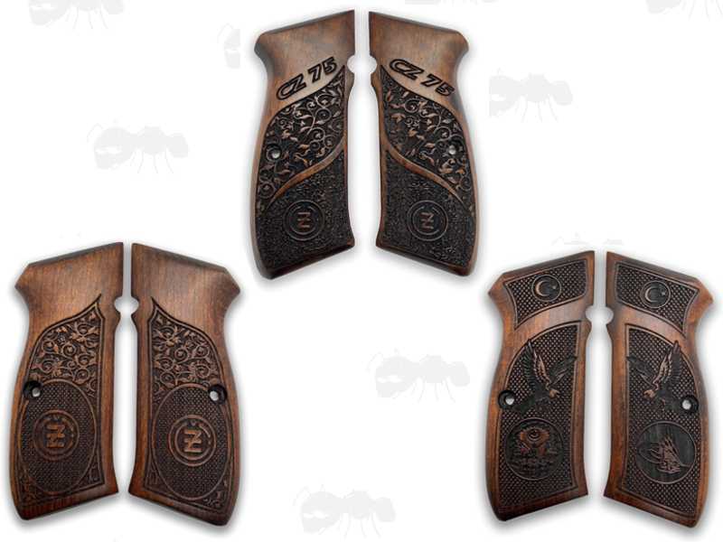 Three Pairs of Assorted Designs of The CZUB 75 / 85 Wooden Pistol Grips