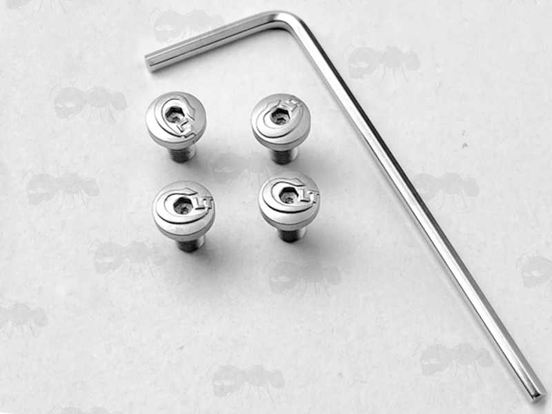 Set of Four Decorative Colt Torx Head Screws for 1911 Pistol Grips, with Metric Threads, in Silver Finish