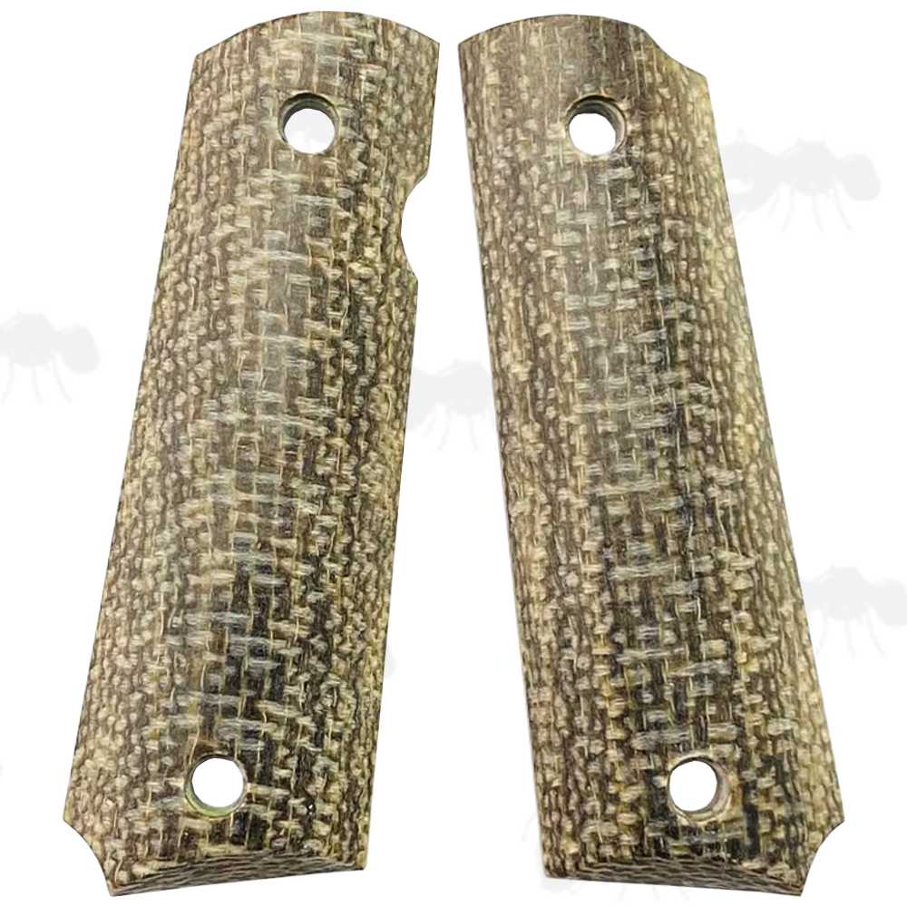Pair of Full Size Brown Burlap Micarta 1911 Pistol Grips with a Polished Finish