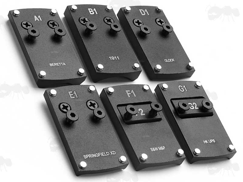 Six Assorted Red Dot Sight Base Mount Adapters for Pistols
