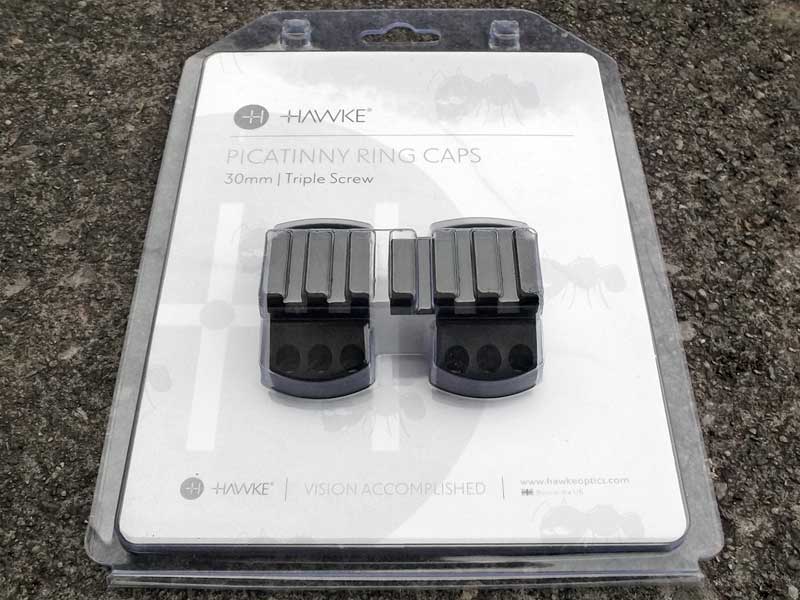 Pair of Triple Clamped Hawke Picatinny Accessory Rail Scope Ring Top For 30mm Mounts, Model 22 154 In Packaging