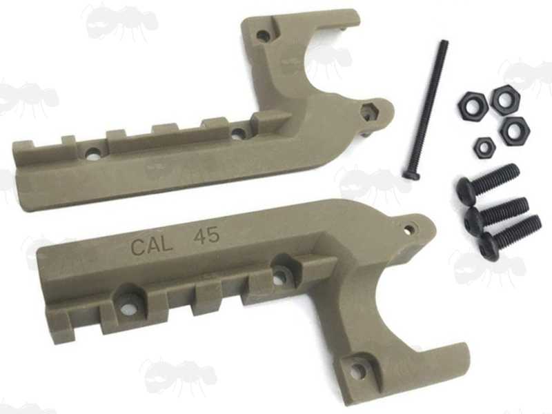 Dismantled View of The Colt 1911 Tan Handgun Rail