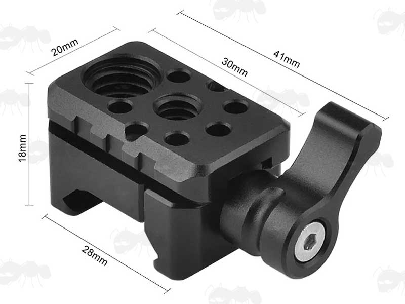 Dimensions Guide for The NATO / Picatinny Rail Fitting Cold Shoe Camera Mount Adapter with Dual Threads