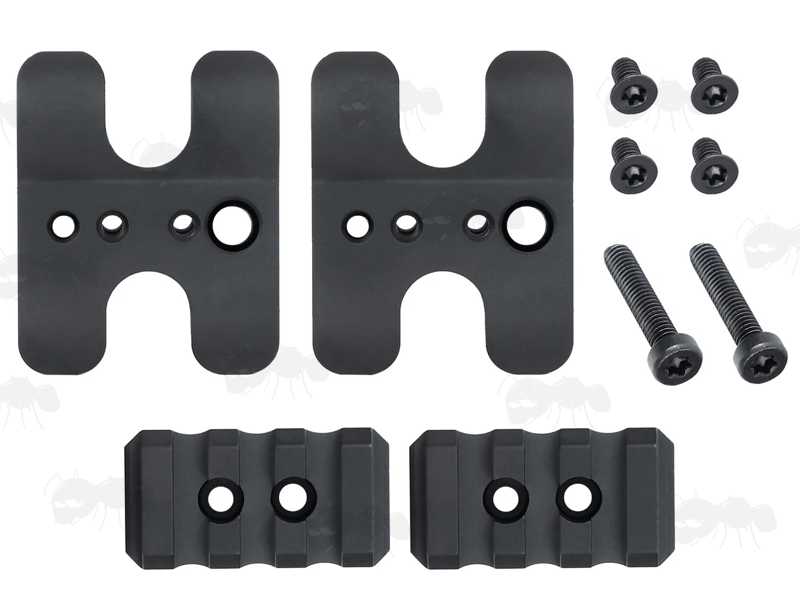 Disassembled View of The Black Aluminium Shotgun Barrel Magazine Tube Clamp Rail Base Adapter