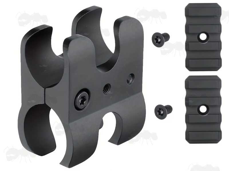 Black Aluminium Shotgun Barrel Magazine Tube Clamp Rail Base Adapter