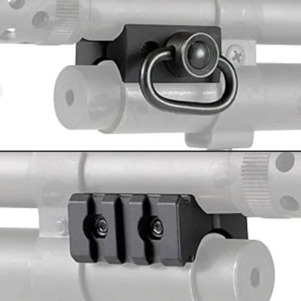 Black Aluminium Shotgun Barrel Magazine Tube Clamp Rail Base Adapter with 10mm Push Button Socket Swivel Side