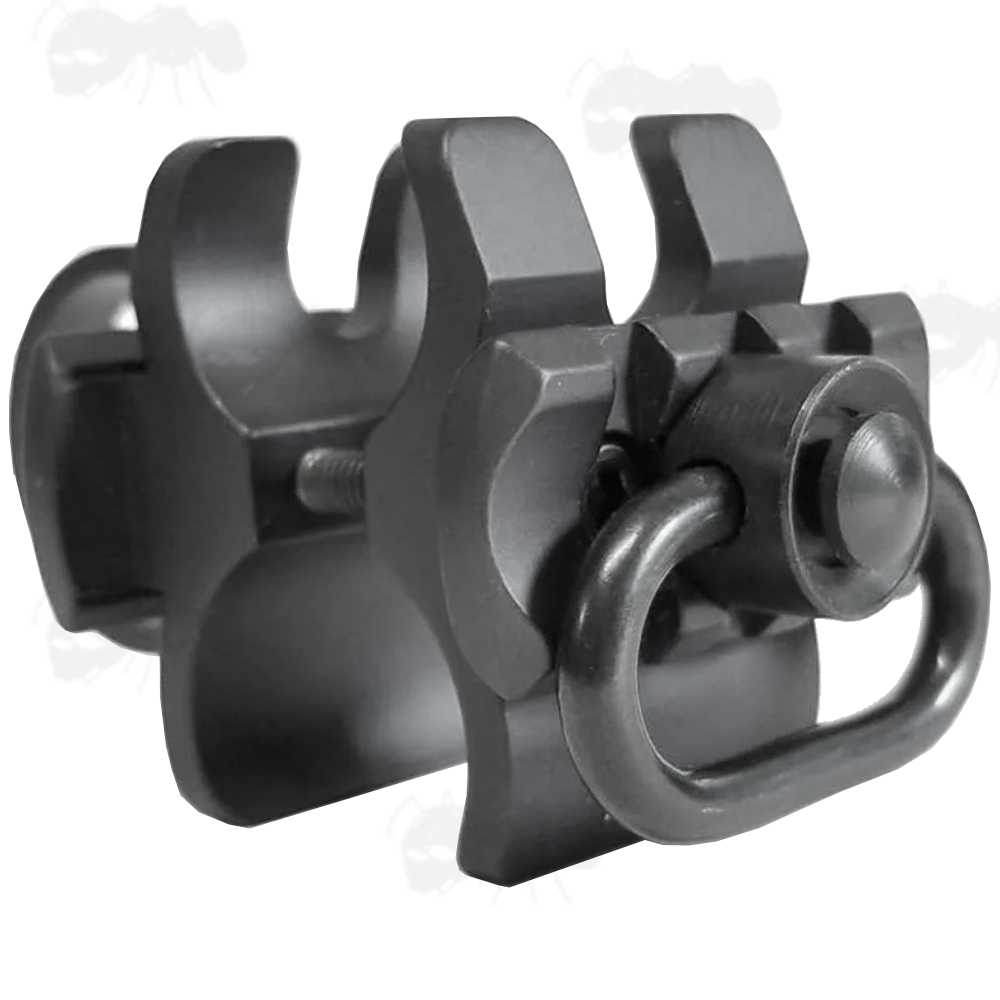 Black Aluminium Shotgun Barrel Magazine Tube Clamp Rail Base Adapter with 10mm Port Push Button Swivel
