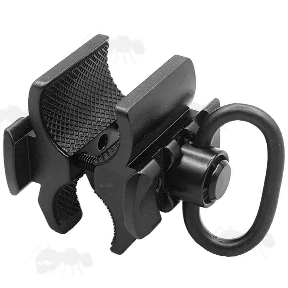 Black Aluminium Shotgun Barrel Magazine Tube Clamp Rail Base Adapter with 10mm Port Push Button Swivel