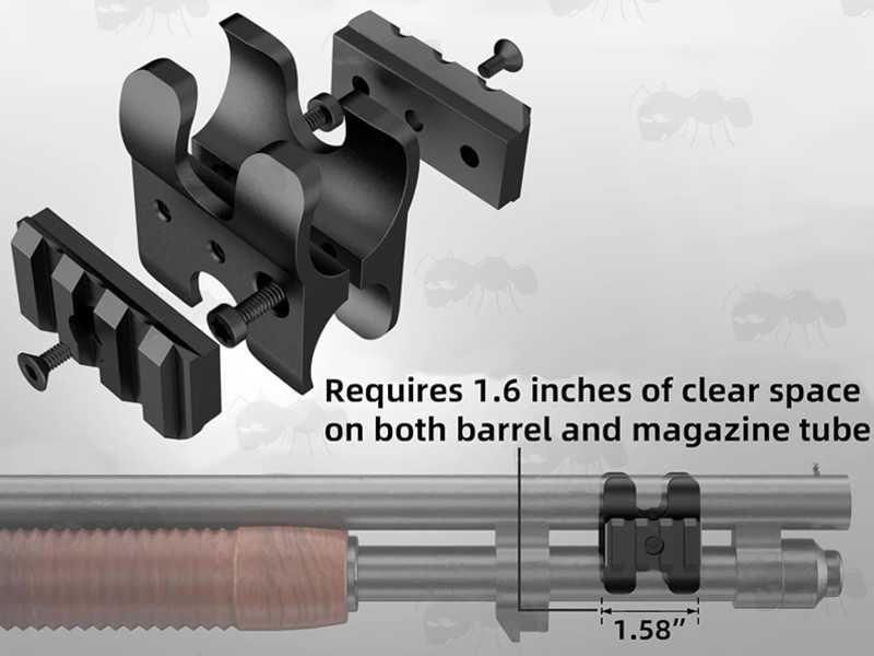 Black Aluminium Shotgun Barrel Magazine Tube Clamp Rail Base Adapter with Push Button Sling Swivel Socket