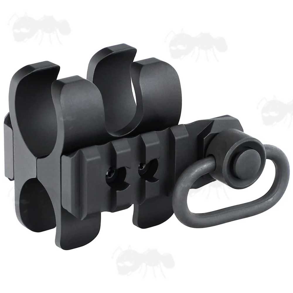 Black Aluminium Shotgun Barrel Magazine Tube Clamp Rail Base Adapter, with 10mm Socket Fitting Swivel