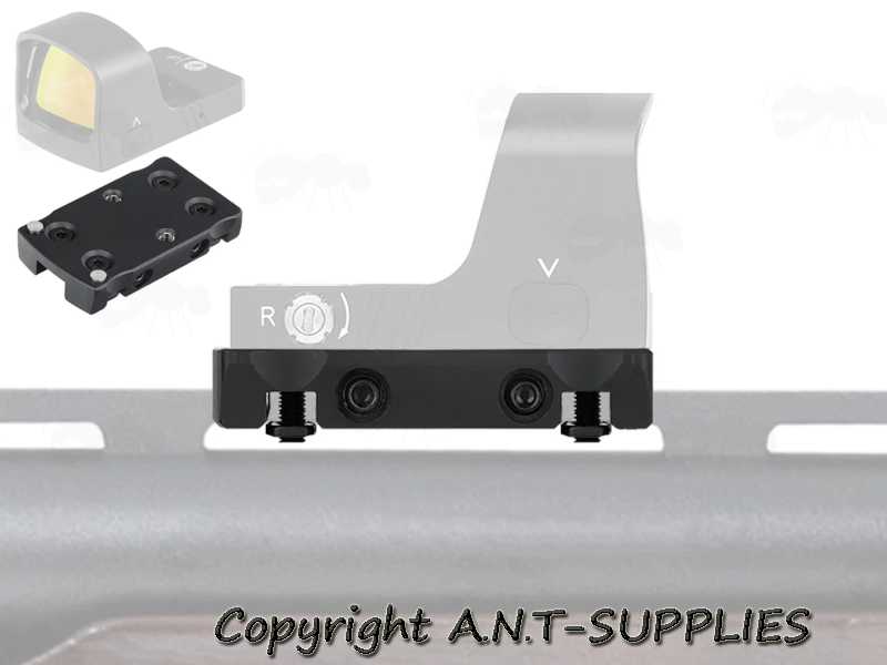 Aluminium Shotgun Rib Adapter Rail Base for Dot Sights with Trijicon RMR, SRO / Holosun 407C, 507C, 508T Footprints, Shown Fitted to Rib