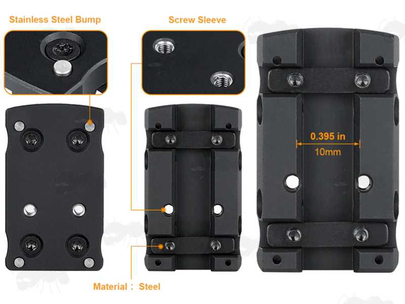 Top and Base Views of The Aluminium Shotgun Rib Adapter Rail Base for Dot Sights with Vortex Venom / Viper / Burris Fastfire / Docter Footprints