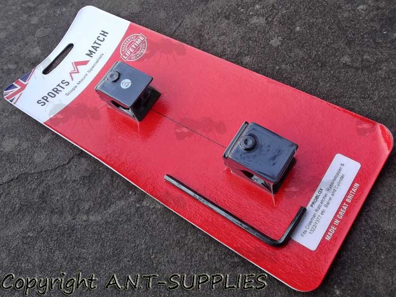 Pair of SportsMatch UK Problox Dovetail Rail Bases For Crosman Ratcatcher and Rabbitstopper Air Rifles In Packaging