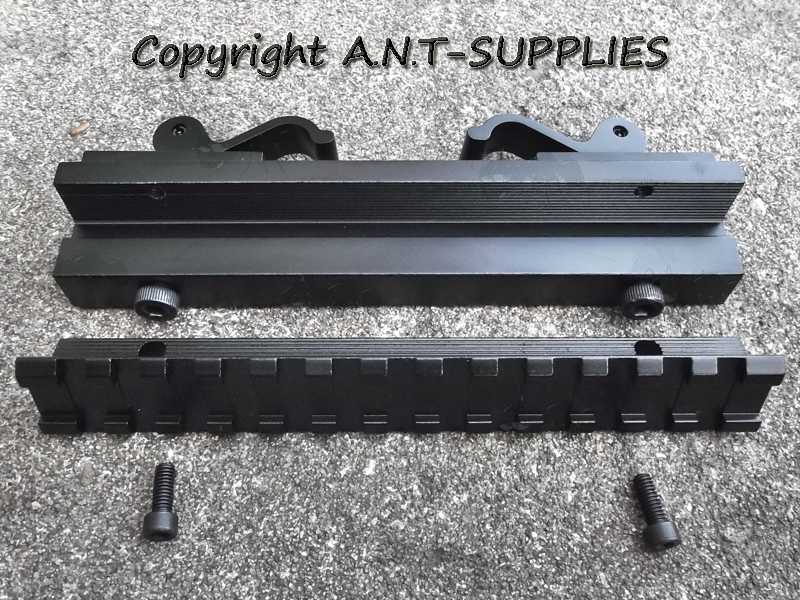Dismantled View of The Adjustable Height Thirteen Slot Long Weaver / Picatinny Quick-Release Lever Riser Rail