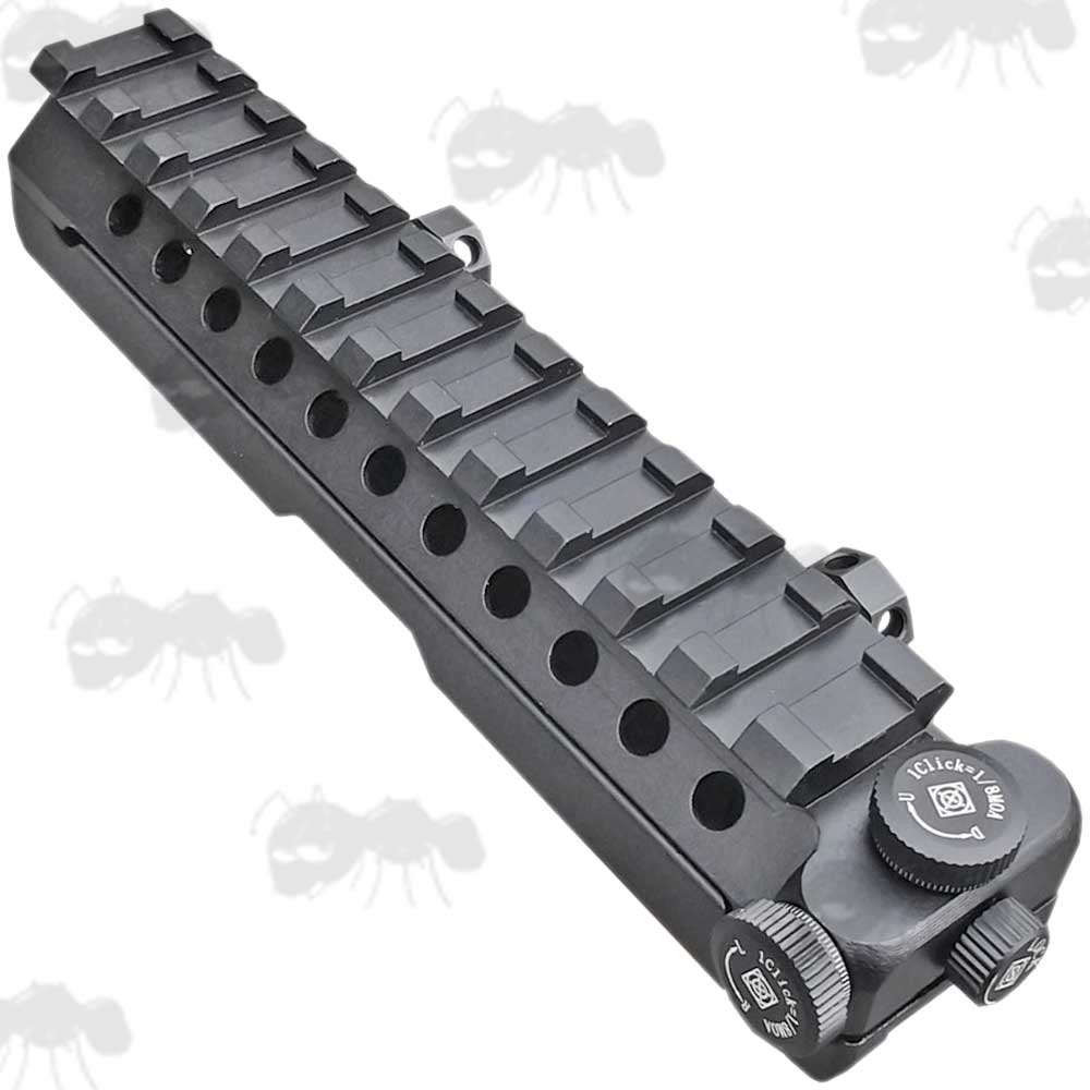 12 Slot Weaver / Picatinny Zeroing Sight Rail with Adjustable Windage and Elevation Dials