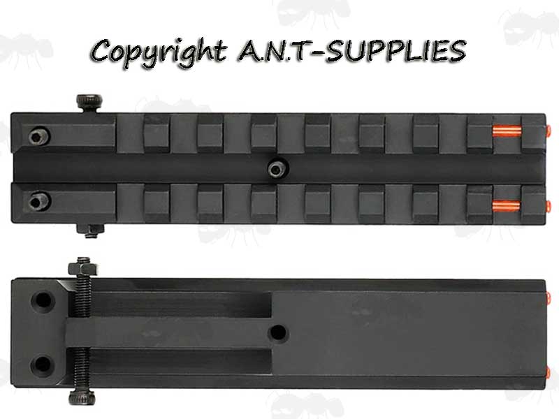 Top and Base View of The AK-47 Replacement Rear Sight Weaver Rail Mount with Integrated Fibre Optics Sights