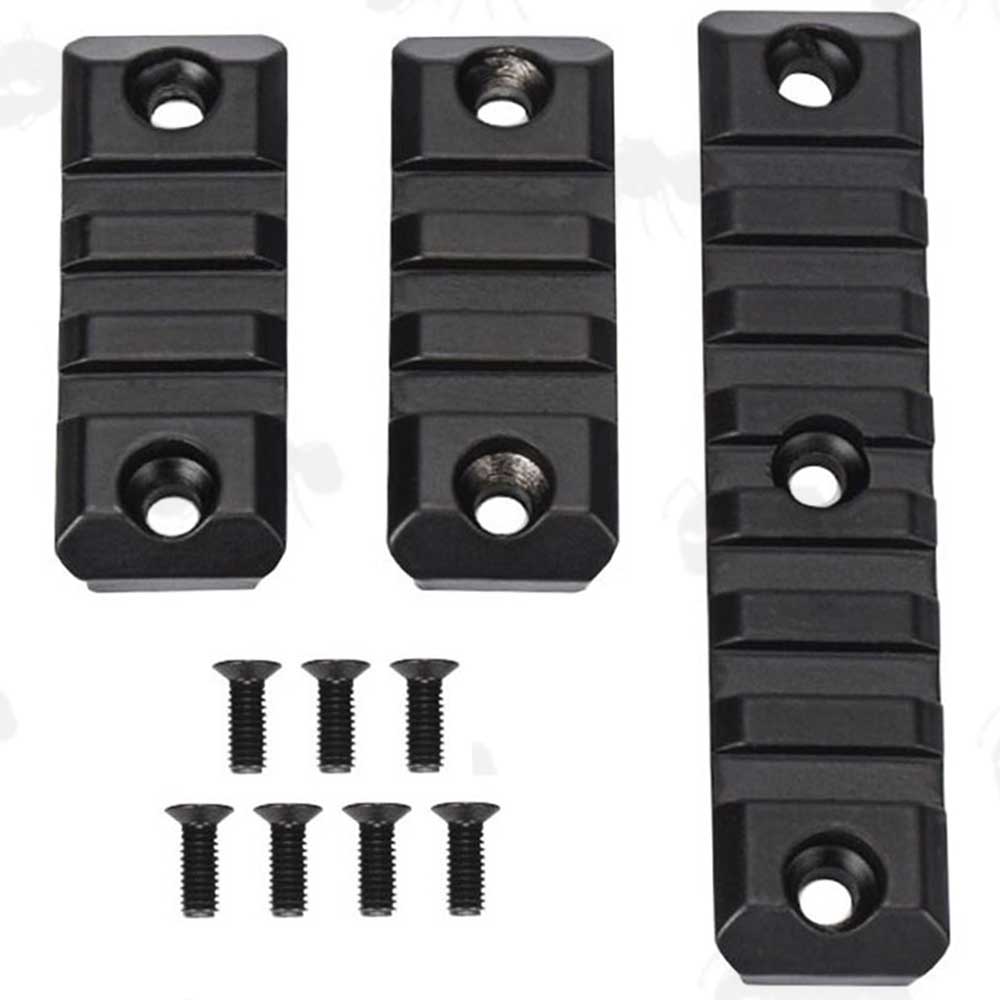Three Piece HK416 Rifle Forend Accessory Rail Set With Flat Bases in Black