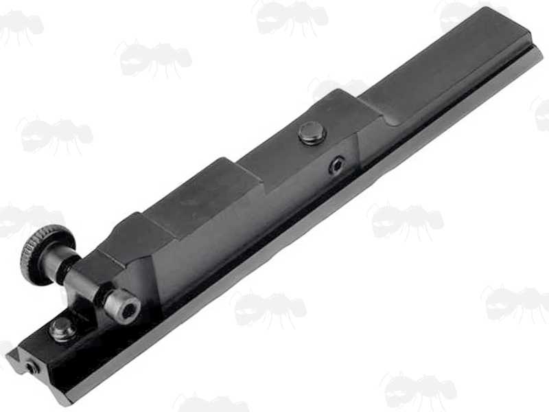 Base View of The Black Anodised Finish Aluminium Mauser 98K Sight Base Rail Adapter with Thirteen Slots