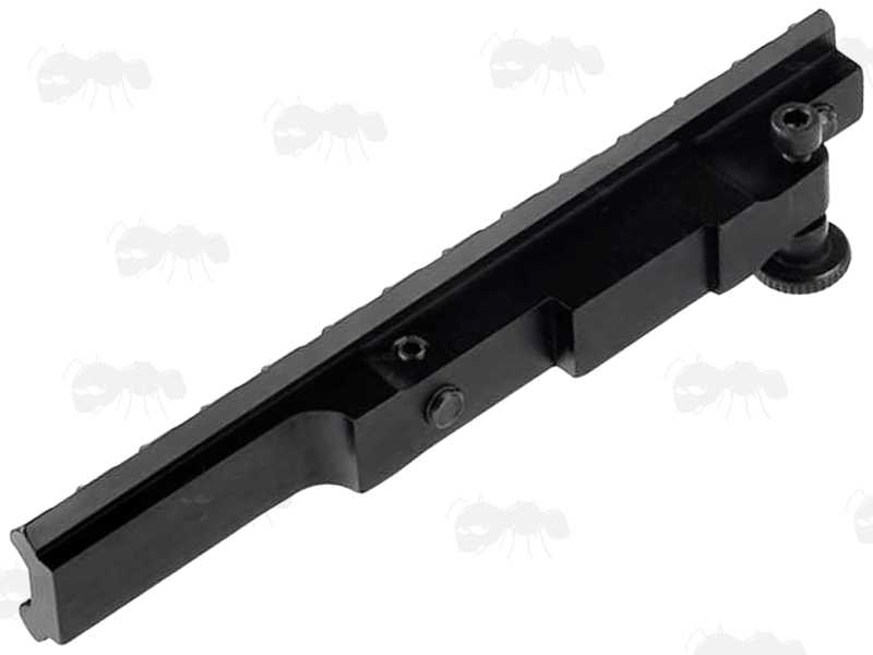 Left Side View of The Black Anodised Finish Aluminium Mauser 98K Sight Base Rail Adapter with Thirteen Slots