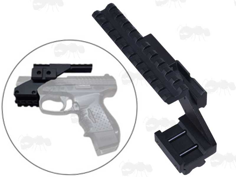 Black Aluminium Trigger Frame Rail Fitting Pistol Sight Rail Bridge Mount Fitted on a Handgun