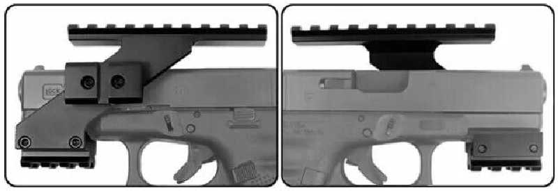 Side Views of The Black Aluminium Trigger Frame Rail Fitting Pistol Sight Rail Bridge Mount Fitted on Handgun