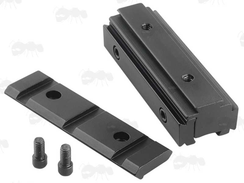 Dismantled View of The 9.5-11mm Dovetail to 20mm Weaver / Picatinny Tri-Rail Adapter