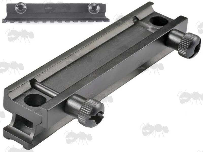 Base View of The Clamping Bolt Shafts on The  Medium Profile Long Extended Thirteen Slot Length Weaver Raiser Rail